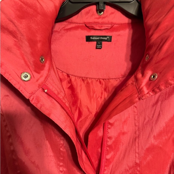 Samuel Dong Red Bubble Hem Trench Coat Size L - Picture 2 of 16